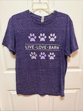 Live Love Bark Purple Paw Print Graphic Tee, Size M